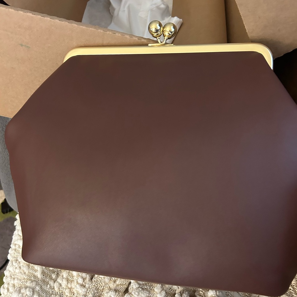 Dark Brown Leather Bag with Gold Accents Kisslock Coach